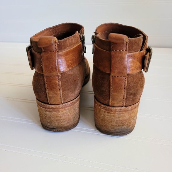 Kork Ease Ankle Boots Size 7 Brown Suede Mesa Side Zips Stacked Heel Western - Picture 4 of 12